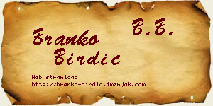 Branko Birdić vizit kartica
